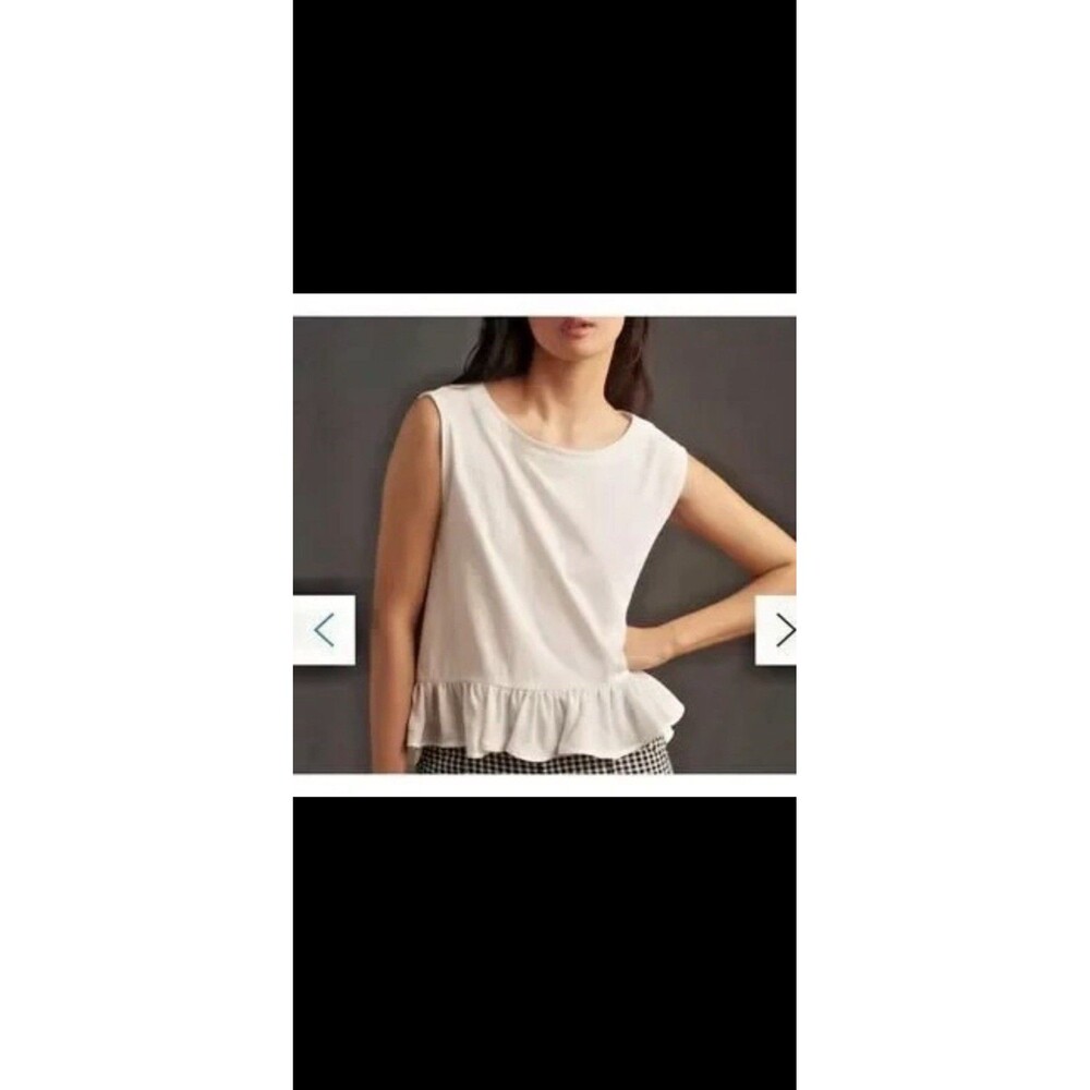 Maeve White Ruffle Sleeveless Blouse 100% Cotton Knit Crew Neck Size XS